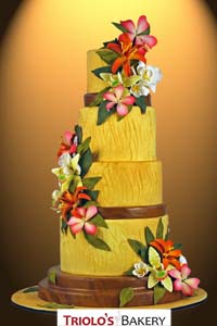 Tropical Blossoms Wedding Cake - Triolo's Bakery