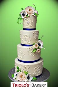 Chic Brushed Embroidery Wedding Cake - Triolo's Bakery