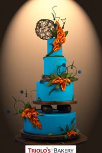 Tropical Sunset Calla Lilies Wedding Cake - Triolo's Bakery