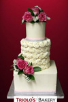 Simple with Fresh Pink Roses Wedding Cake - Triolo's Bakery